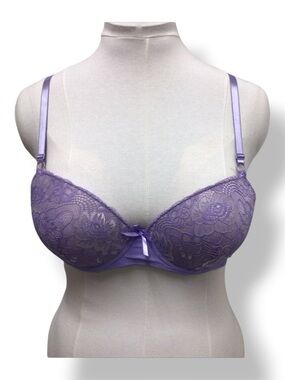 Sofra Women’s Lace Front Push Up Padded Bra with Underwire, Lilac, size 40C